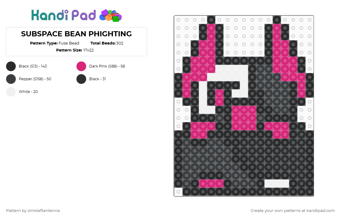 SUBSPACE BEAN PHIGHTING - Fuse Bead Pattern by zimsleftantenna on Kandi Pad - black,pink,phighting,roblox