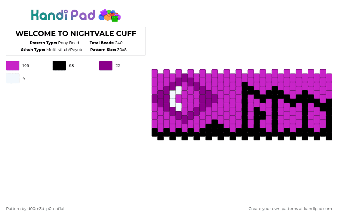 WELCOME TO NIGHTVALE CUFF - Pony Bead Pattern by zimsleftantenna on Kandi Pad - pink