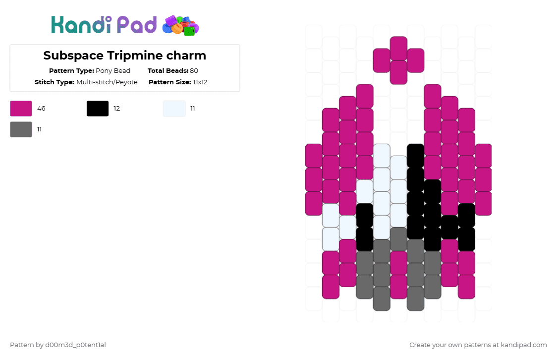 Subspace Tripmine charm - Pony Bead Pattern by zimsleftantenna on Kandi Pad - pink,phighting,roblox,subspace,charm