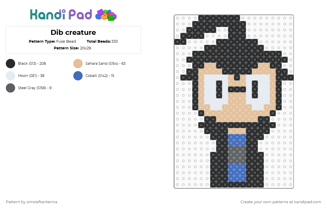 Dib creature || Invader Zim - Fuse Bead Pattern by zimsleftantenna on Kandi Pad - black,beige,invader zim,dib invader zim,dib,dib membrane