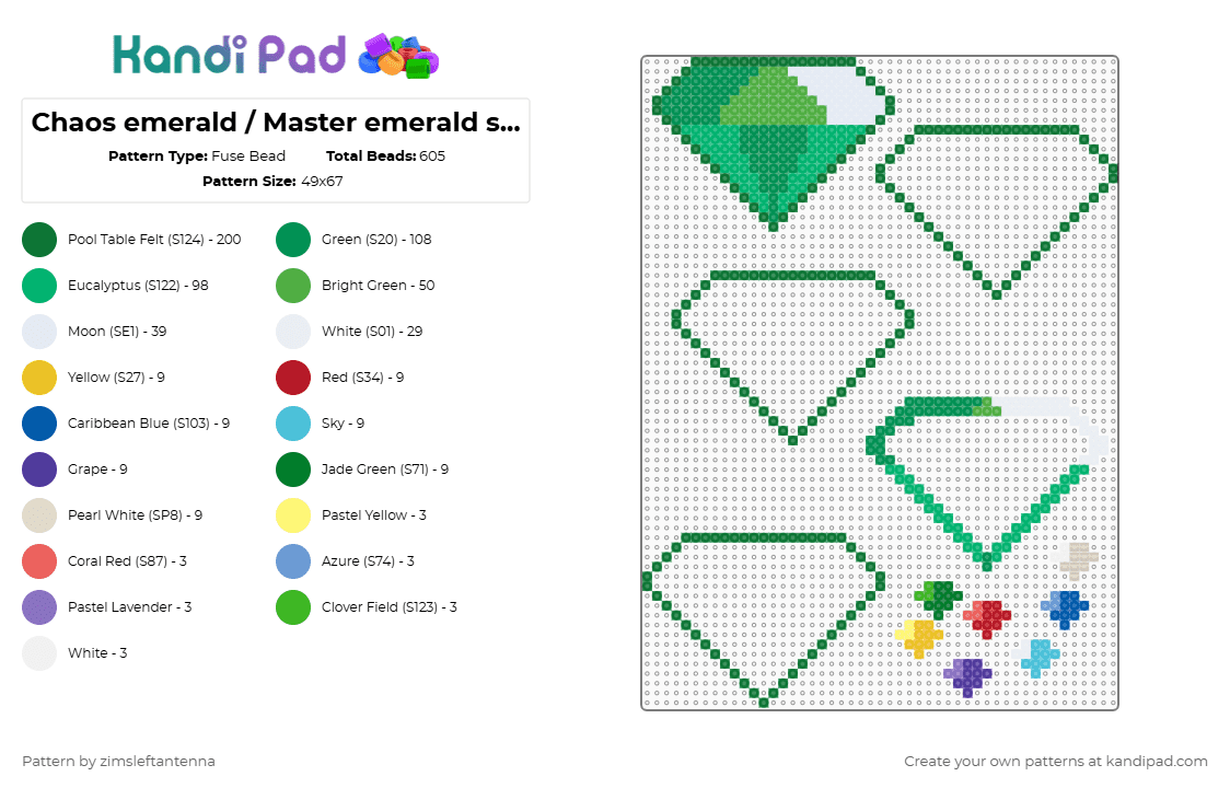 Chaos emerald / Master emerald shaker! - Fuse Bead Pattern by zimsleftantenna on Kandi Pad - chaos emerald, green, knuckles, master emerald, shaker, shaker charm, sonic, sonic the hedgehog