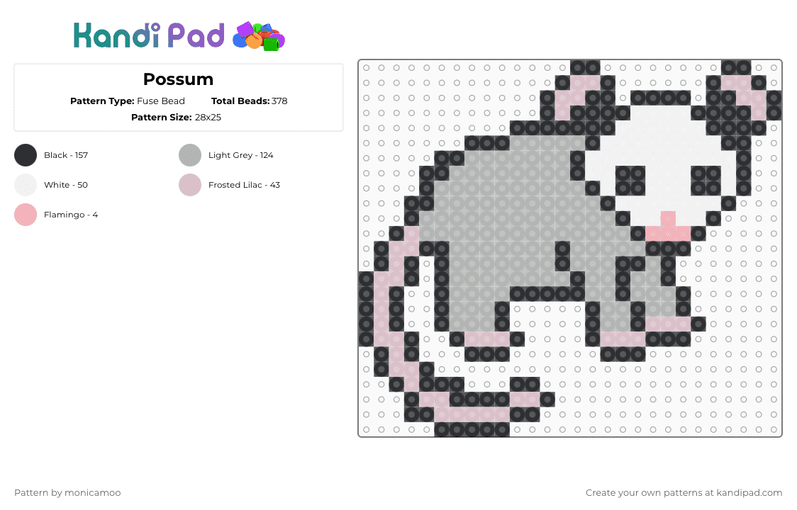 Possum Fuse Bead Pattern - Kandi Pad | Kandi Patterns, Fuse Bead ...