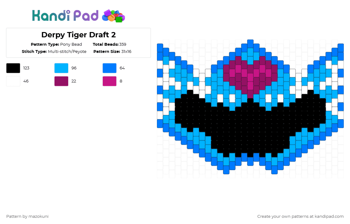 Derpy Tiger Draft 2 - Pony Bead Pattern by mazokuni on Kandi Pad - blue,light blue