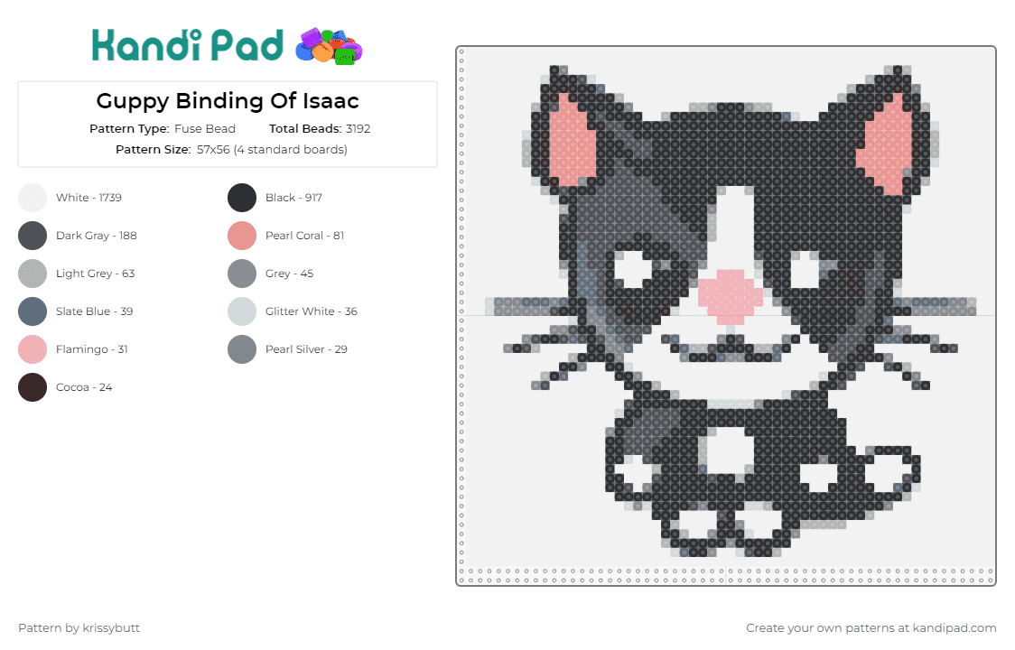 Guppy Binding Of Isaac - Fuse Bead Pattern by krissybutt on Kandi Pad - guppy,binding of isaac,charming,playful,gamers,beloved,game,character,black