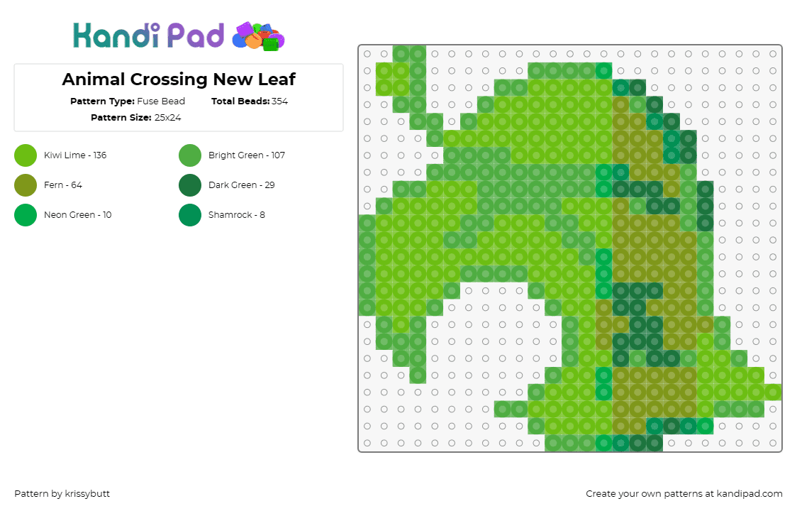 Animal Crossing New Leaf - Fuse Bead Pattern by krissybutt on Kandi Pad - leaf,tree,animal crossing,tranquil,game,nature,green