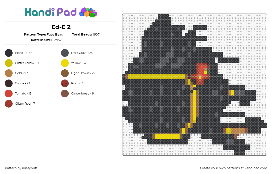 Ed-E 2 - Fuse Bead Pattern by krissybutt on Kandi Pad - ed-e,fallout,video game,detailed,post-apocalyptic,robot,gaming,black