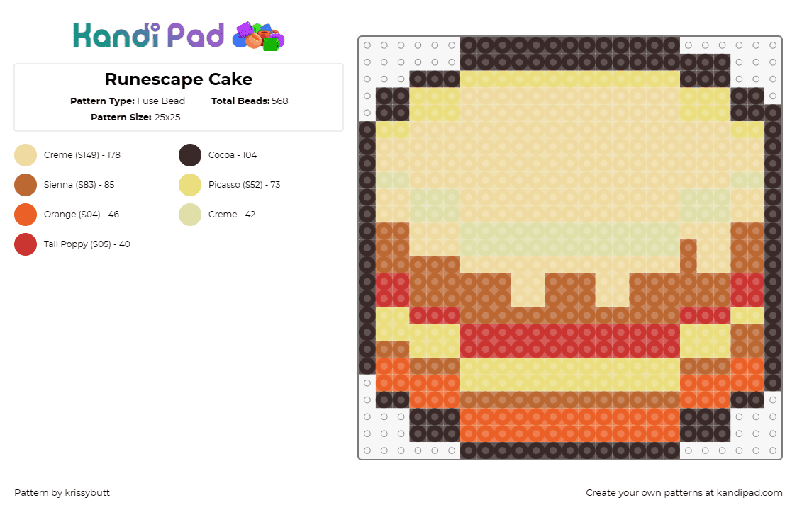 Runescape Cake - Fuse Bead Pattern by krissybutt on Kandi Pad - cake,runescape,dessert,video game,food,snack,beige,yellow