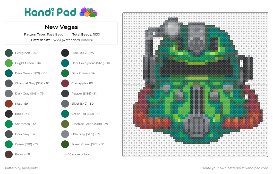 New Vegas - Fuse Bead Pattern by krissybutt on Kandi Pad - fallout,helmet,video game,iconic,post-apocalyptic,adventure,crafting,green
