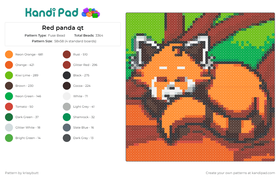 Red panda qt - Fuse Bead Pattern by krissybutt on Kandi Pad - red panda,animal,cute,wildlife,nature,charm,enthusiast,art,creature,forest,orange