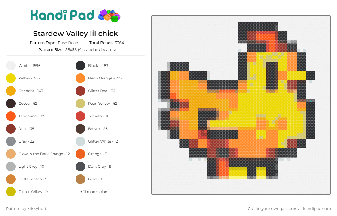 Stardew Valley lil chick - Fuse Bead Pattern by krissybutt on Kandi Pad - chicken,stardew valley,cute,vibrant,farm life,game fans,crafting joy