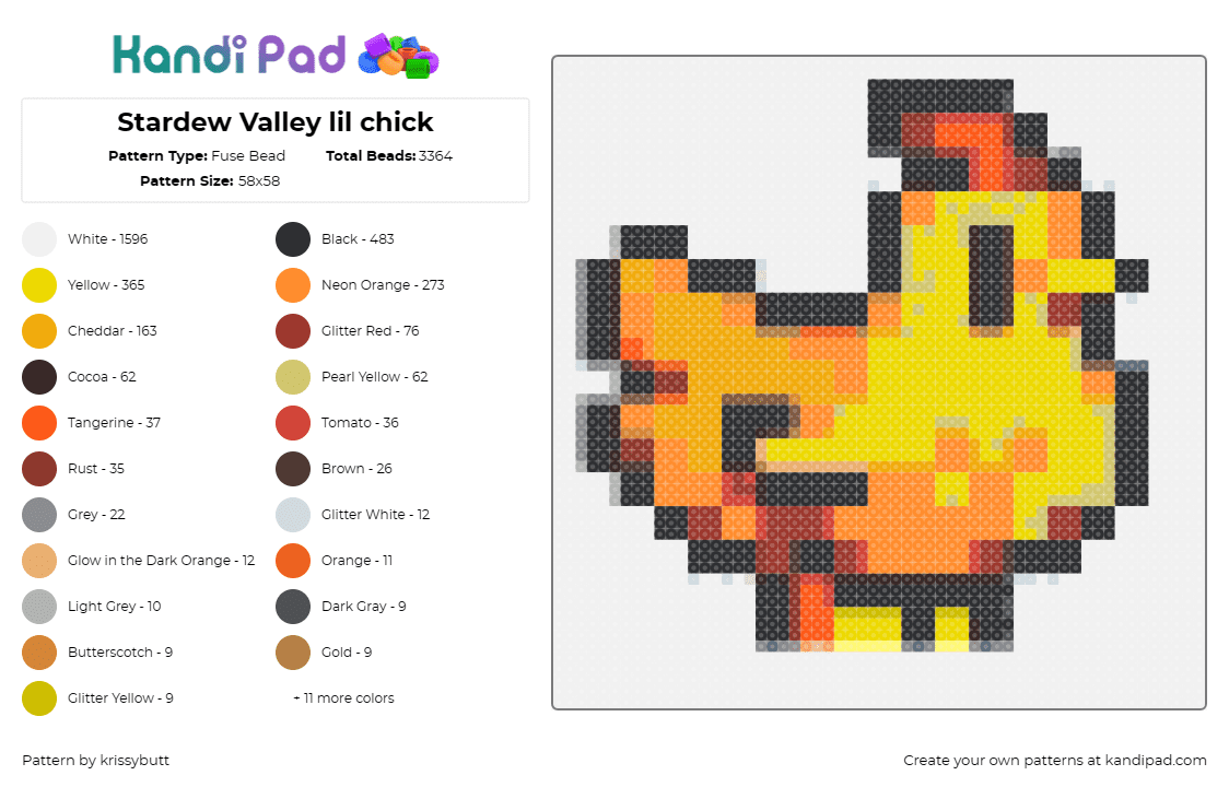 Stardew Valley lil chick - Fuse Bead Pattern by krissybutt on Kandi Pad - chicken,stardew valley,cute,vibrant,farm life,game fans,crafting joy