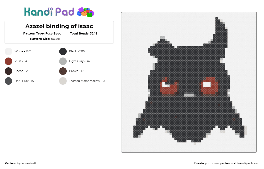 Azazel binding of isaac - Fuse Bead Pattern by krissybutt on Kandi Pad - azazel,binding of isaac,enigmatic,mysterious,edge,character,gaming,dark,black