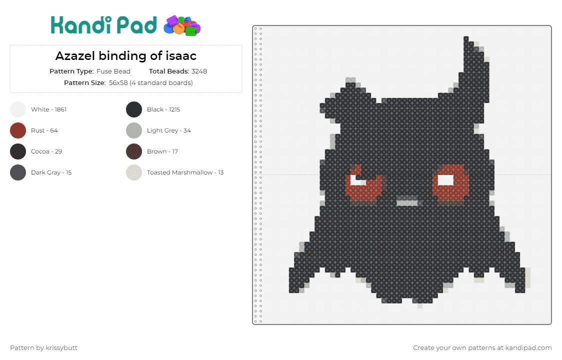 Azazel binding of isaac - Fuse Bead Pattern by krissybutt on Kandi Pad - azazel,binding of isaac,enigmatic,captivating,mysterious,edge,character,gaming,dark,black