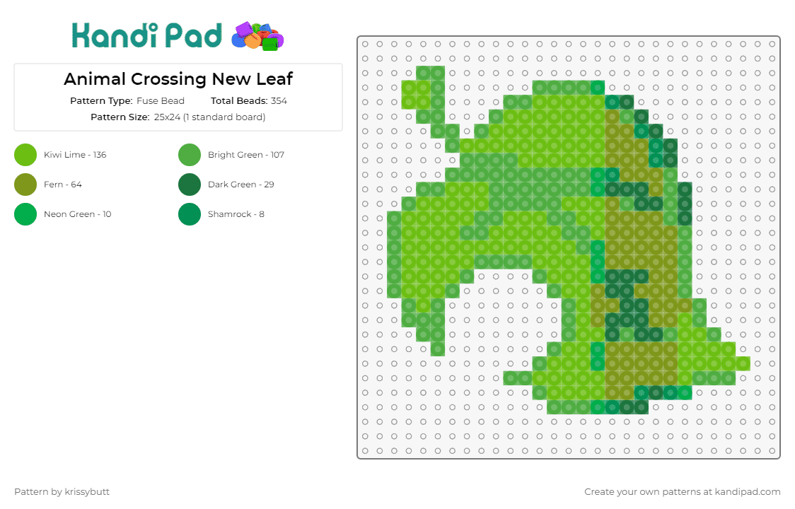 Animal Crossing New Leaf - Fuse Bead Pattern by krissybutt on Kandi Pad - leaf,tree,animal crossing,iconic,tranquil,game,nature,green