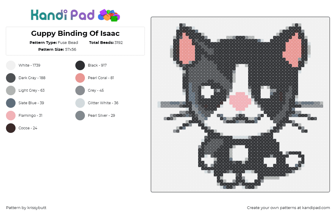 Guppy Binding Of Isaac - Fuse Bead Pattern by krissybutt on Kandi Pad - guppy,binding of isaac,playful,gamers,game,character,black