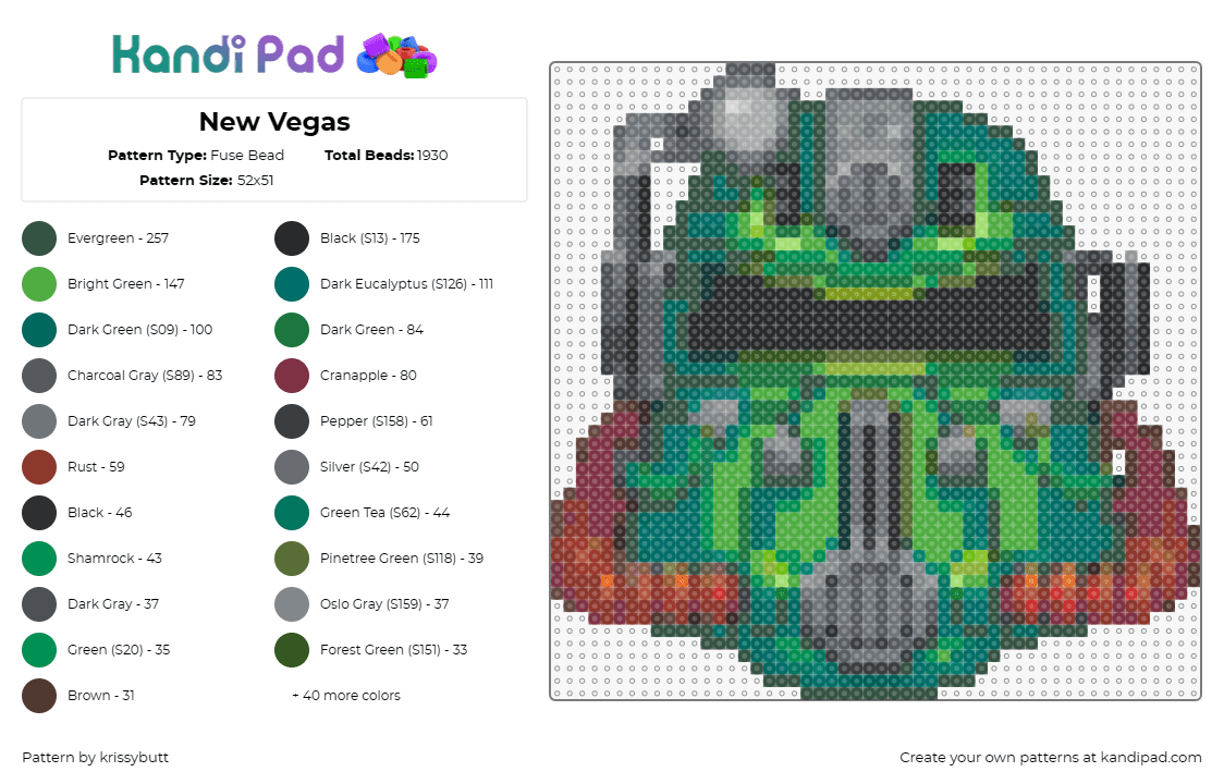 New Vegas - Fuse Bead Pattern by krissybutt on Kandi Pad - fallout,helmet,video game,post-apocalyptic,adventure,green