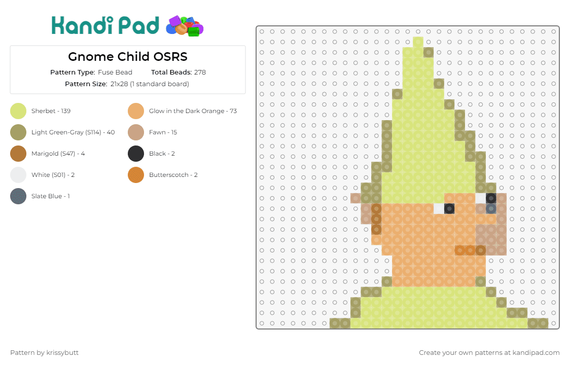 Gnome Child OSRS - Fuse Bead Pattern by krissybutt on Kandi Pad - runescape,gnome,npc,character,video game,green,tan