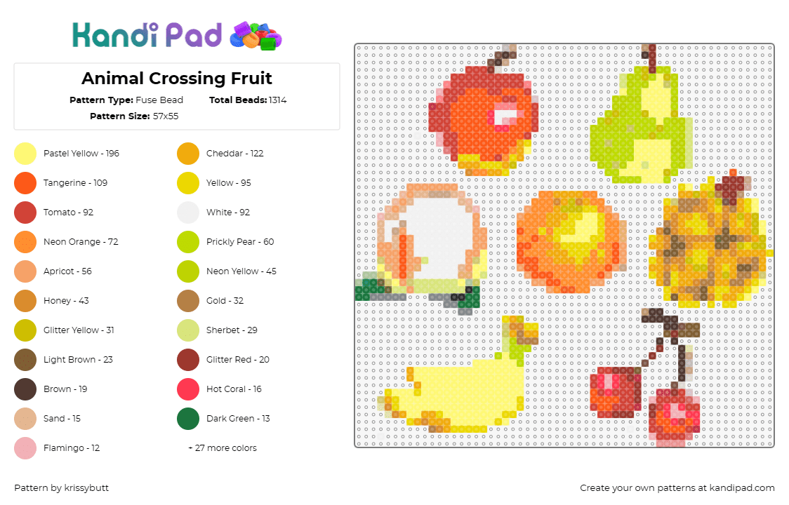 Animal Crossing Fruit - Fuse Bead Pattern by krissybutt on Kandi Pad - apple,pear,cherries,orange,pineapple,bananas,fruit,food,animal crossing