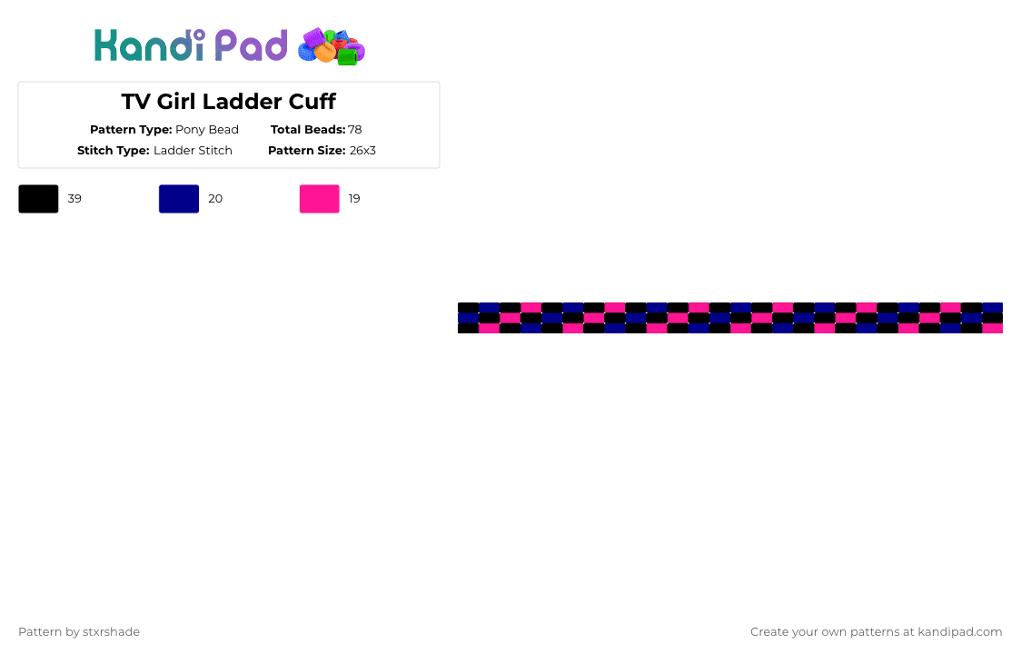 TV Girl Ladder Cuff - Pony Bead Pattern by stxrshade on Kandi Pad - purple,pink,tv girl,blue,black,music