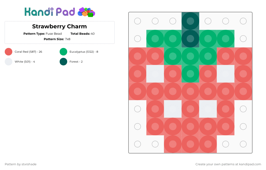 Strawberry Charm - Fuse Bead Pattern by stxrshade on Kandi Pad - cute, pink, red, strawberry