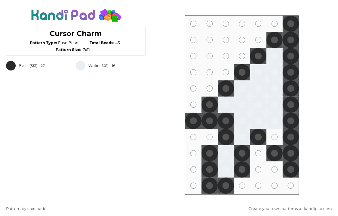 Cursor Charm - Fuse Bead Pattern by stxrshade on Kandi Pad - black,white,cursor,charm,computer,frutiger aero