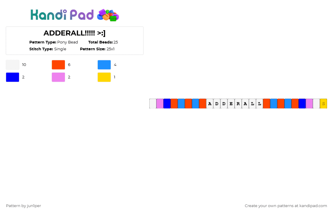 ADDERALL!!!!! >:] - Pony Bead Pattern by jun1per on Kandi Pad - red,light blue