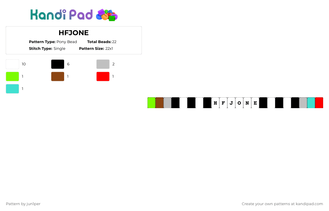 HFJONE - Pony Bead Pattern by jun1per on Kandi Pad - white,red,beige