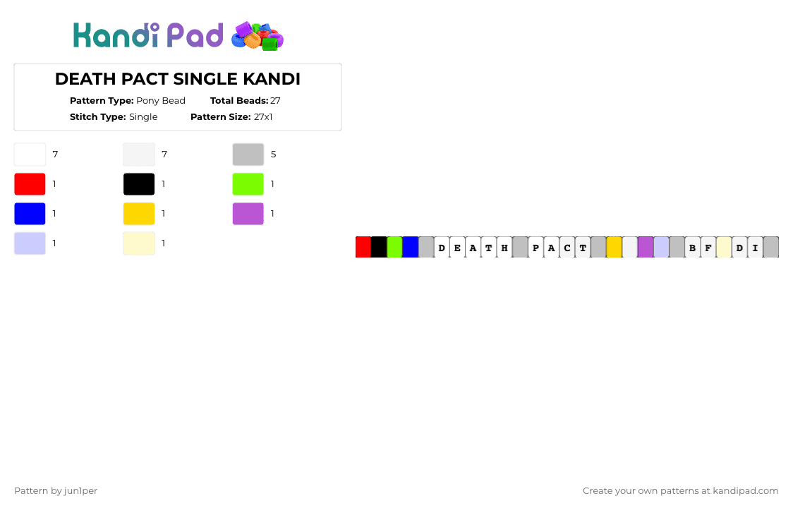 DEATH PACT SINGLE KANDI - Pony Bead Pattern by jun1per on Kandi Pad - white,beige,yellow,pink