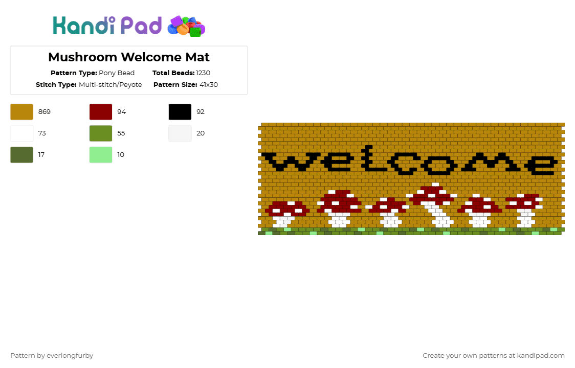 Mushroom Welcome Mat - Pony Bead Pattern by everlongfurby on Kandi Pad - gold,mushroom