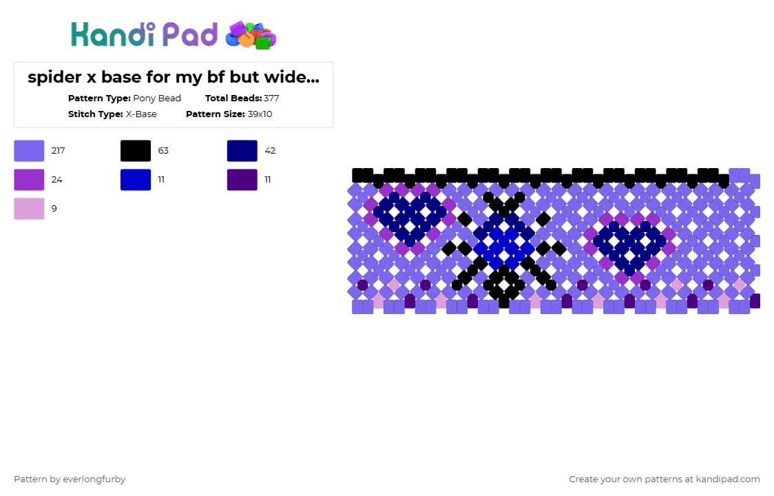 spider x base for my bf but widerrrr - Pony Bead Pattern by everlongfurby on Kandi Pad - blue