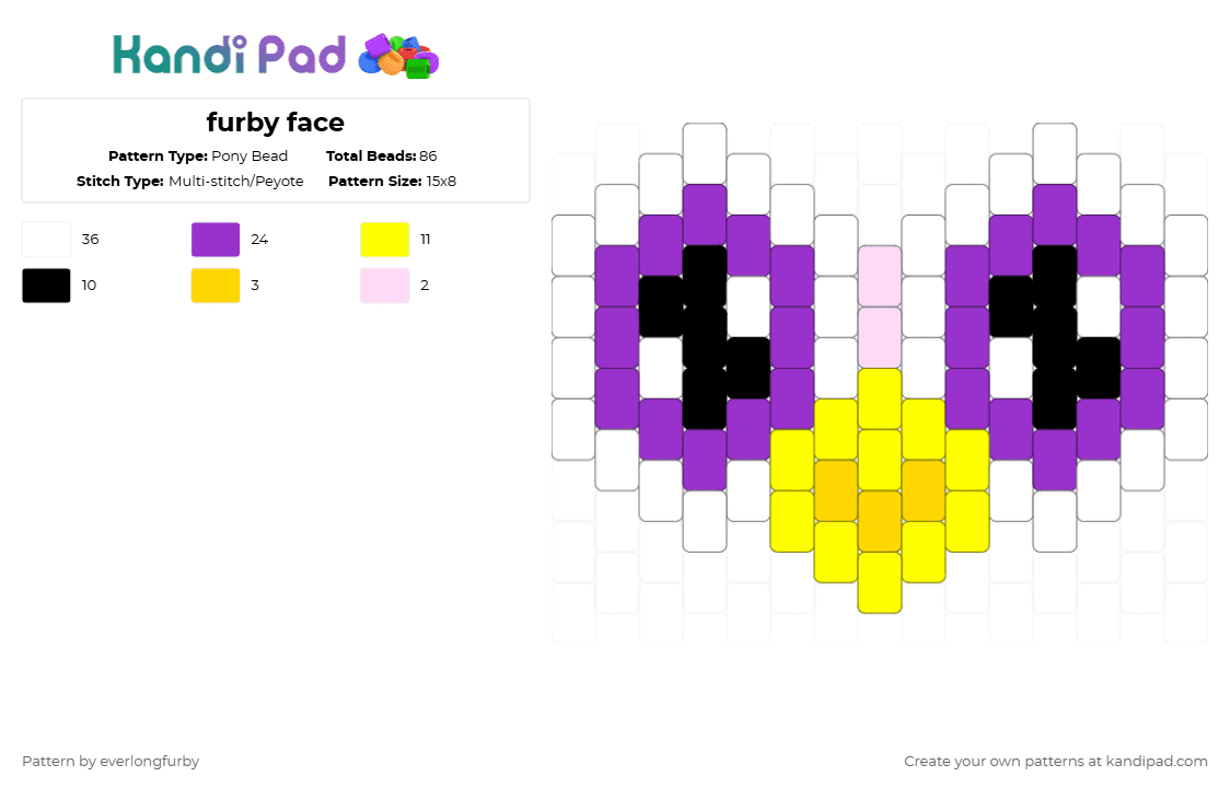 furby face - Pony Bead Pattern by everlongfurby on Kandi Pad - purple,yellow