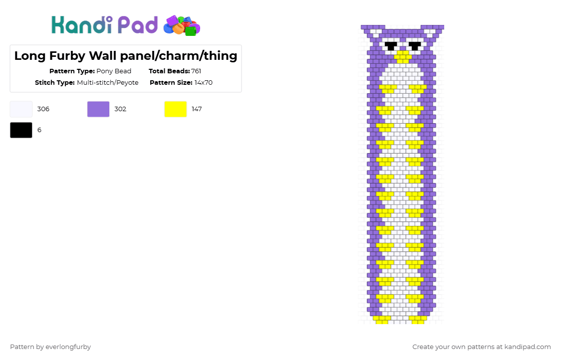 Long Furby Wall panel/charm/thing - Pony Bead Pattern by everlongfurby on Kandi Pad - purple,yellow,furby