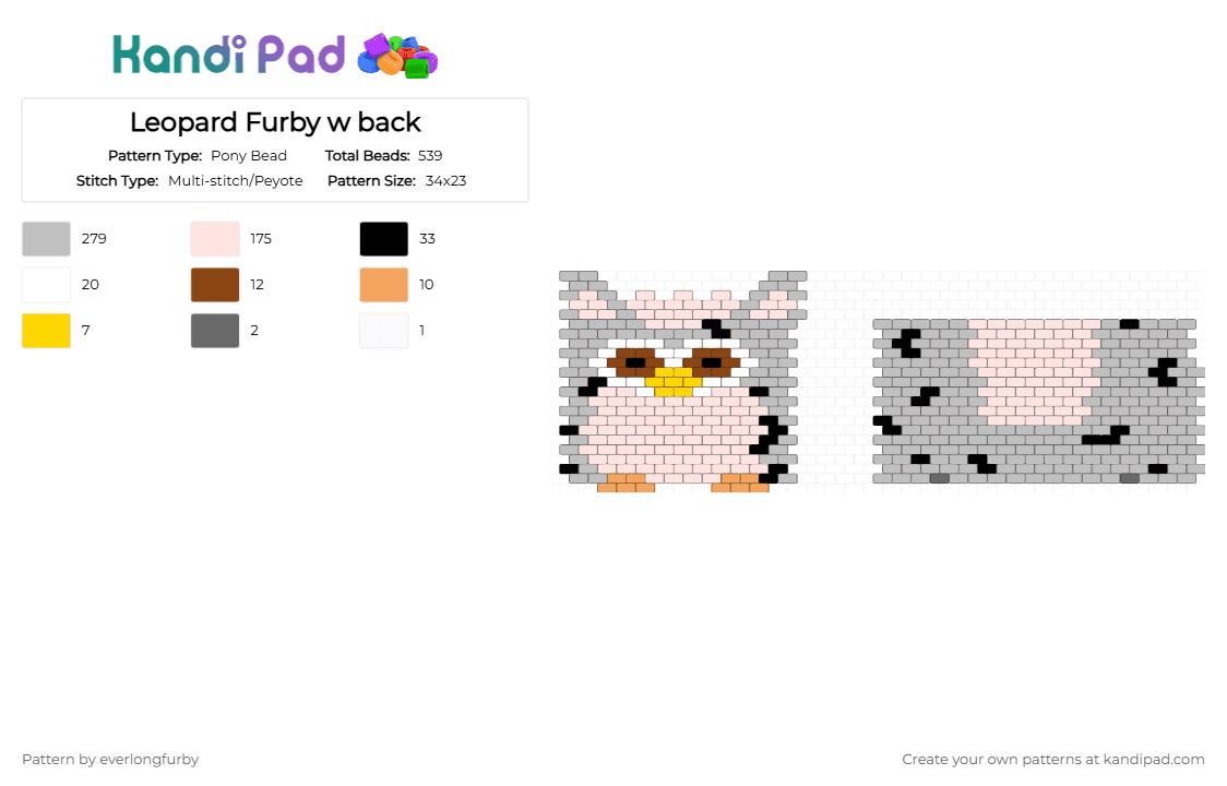 Leopard Furby w back - Pony Bead Pattern by everlongfurby on Kandi Pad - beige