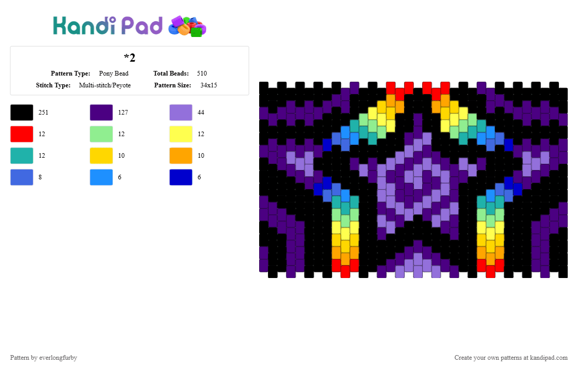 *2 - Pony Bead Pattern by everlongfurby on Kandi Pad - black,purple