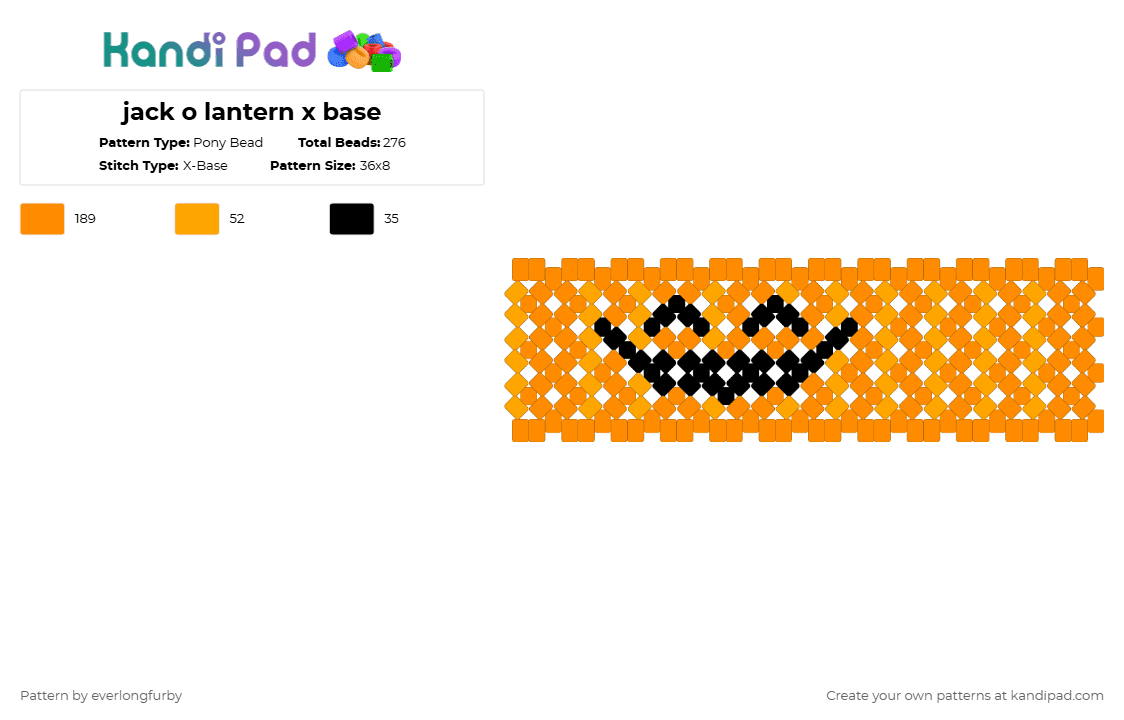 jack o lantern x base - Pony Bead Pattern by everlongfurby on Kandi Pad - orange