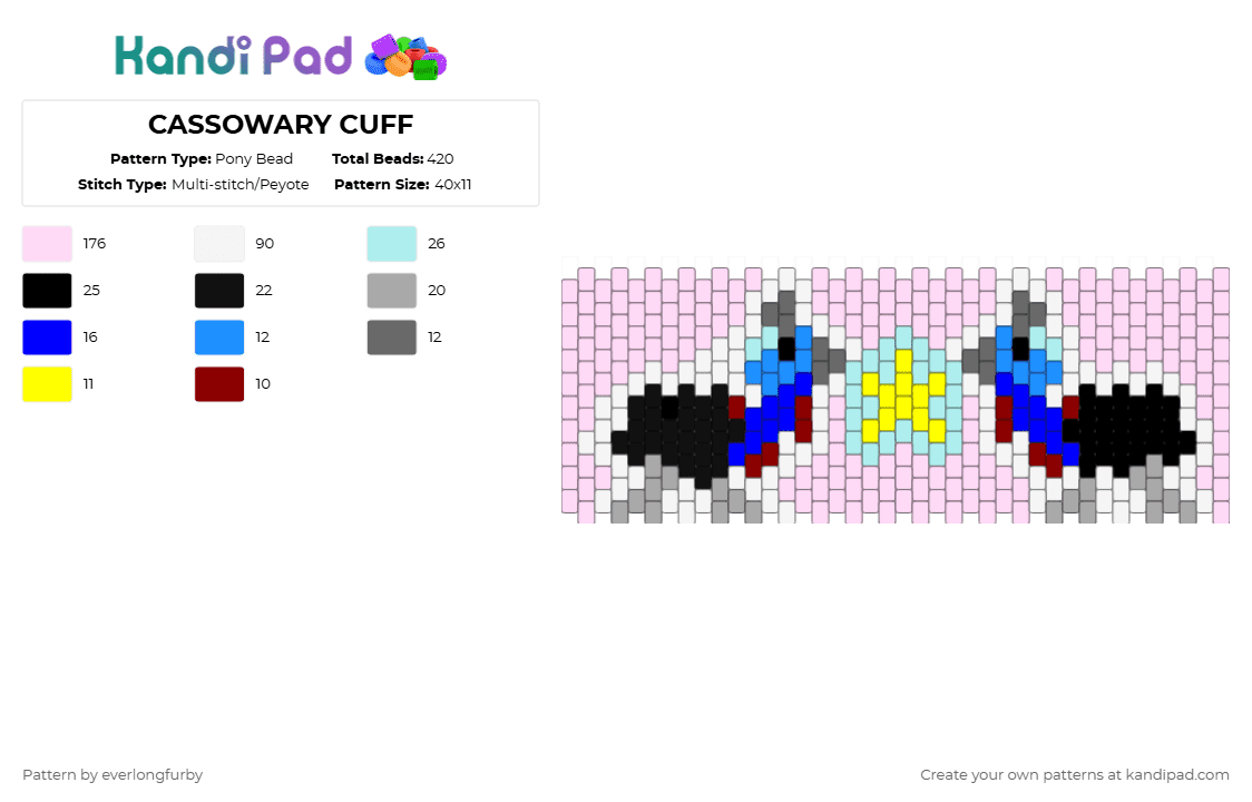 CASSOWARY CUFF - Pony Bead Pattern by everlongfurby on Kandi Pad - light blue,pink