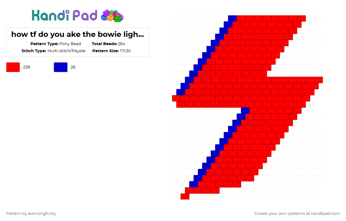 how tf do you ake the bowie lightinngin bolt - Pony Bead Pattern by everlongfurby on Kandi Pad - red