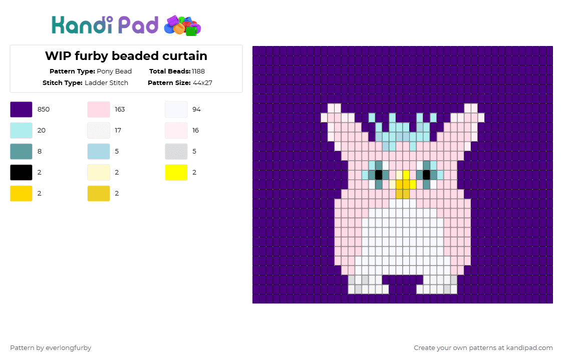 WIP furby beaded curtain - Pony Bead Pattern by everlongfurby on Kandi Pad - purple