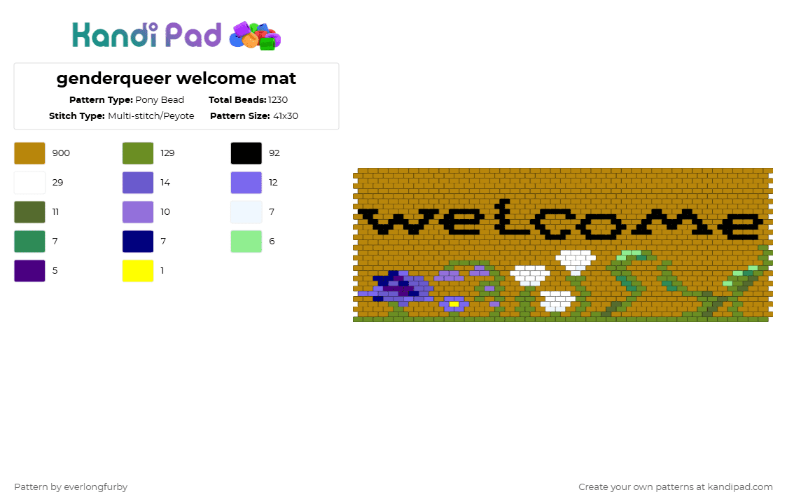 genderqueer welcome mat - Pony Bead Pattern by everlongfurby on Kandi Pad - gold,genderqueer,pride,flowers