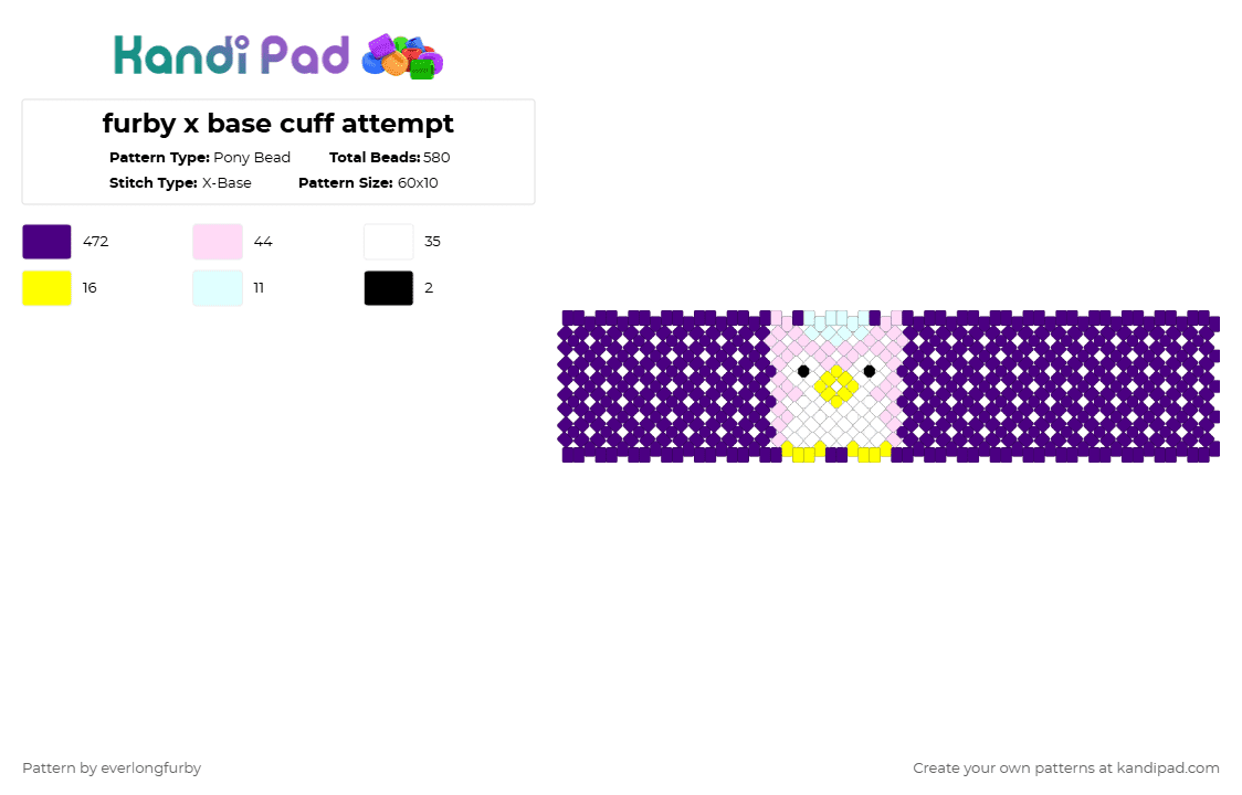 furby x base cuff attempt - Pony Bead Pattern by everlongfurby on Kandi Pad - purple