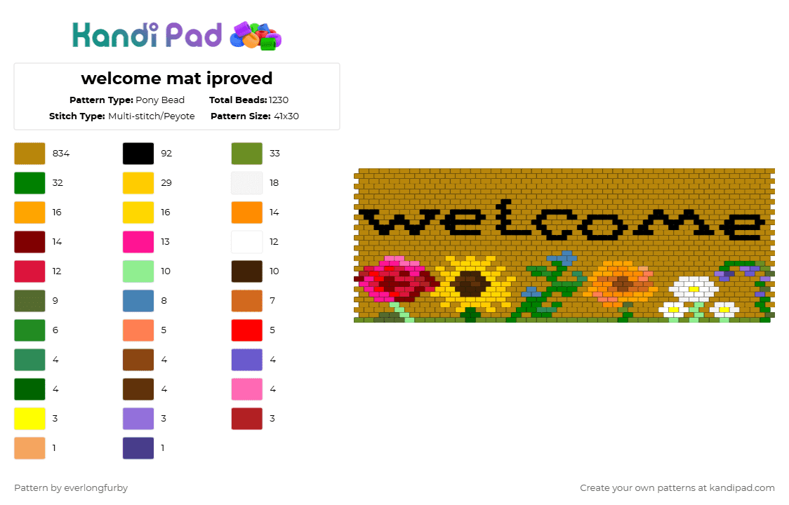 welcome mat iproved - Pony Bead Pattern by everlongfurby on Kandi Pad - gold