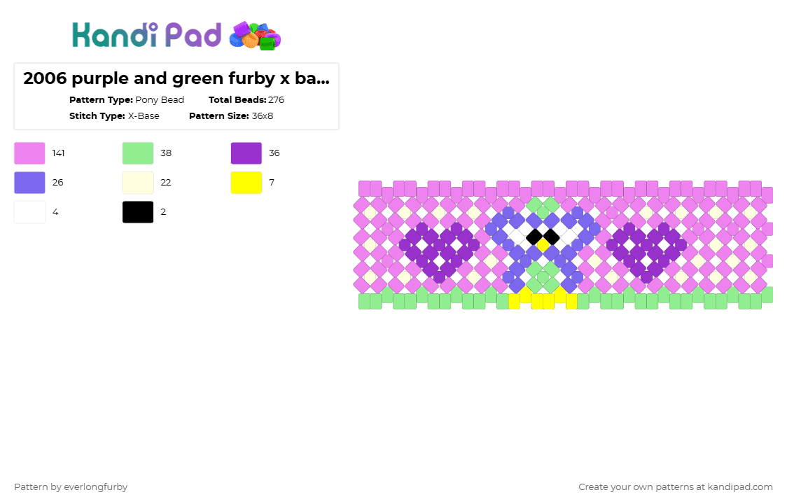 2006 purple and green furby x base cuff but hes sligjtlu bigger so its different - Pony Bead Pattern by everlongfurby on Kandi Pad - pink