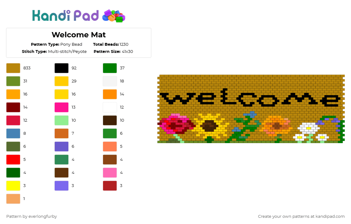 Welcome Mat - Pony Bead Pattern by everlongfurby on Kandi Pad - gold,flowers
