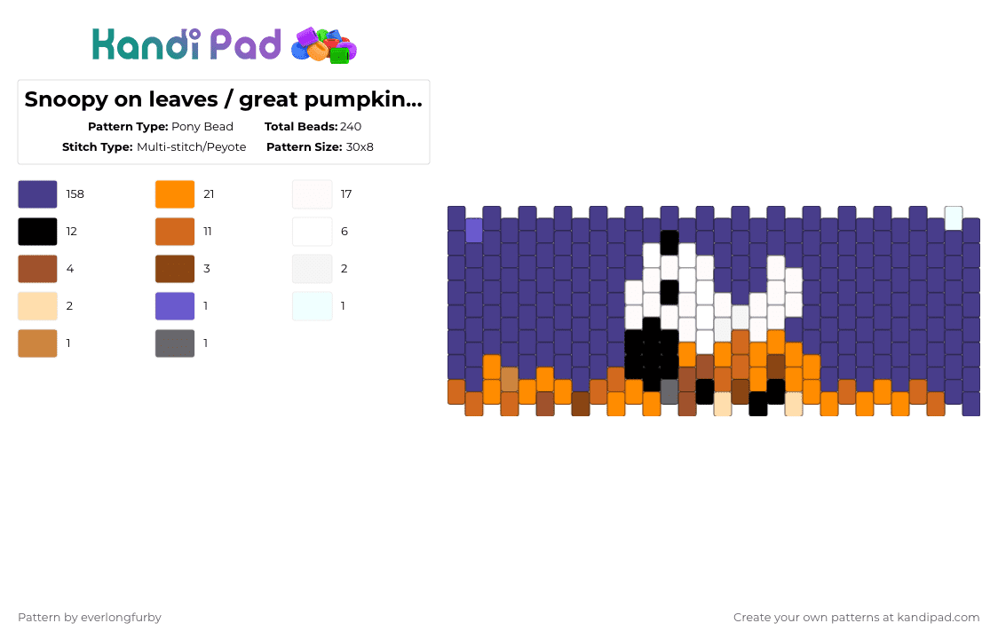 Snoopy on leaves / great pumpkin Charlie Brown WIP - Pony Bead Pattern by everlongfurby on Kandi Pad - purple,orange