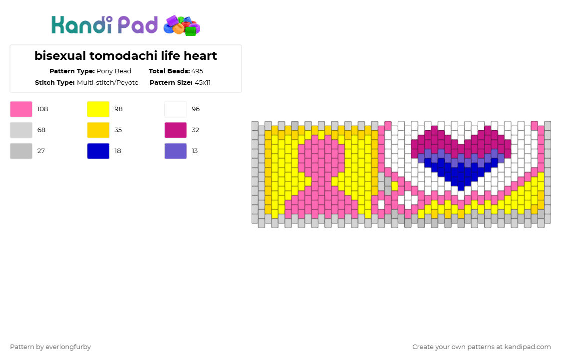 bisexual tomodachi life heart - Pony Bead Pattern by everlongfurby on Kandi Pad - yellow,pink
