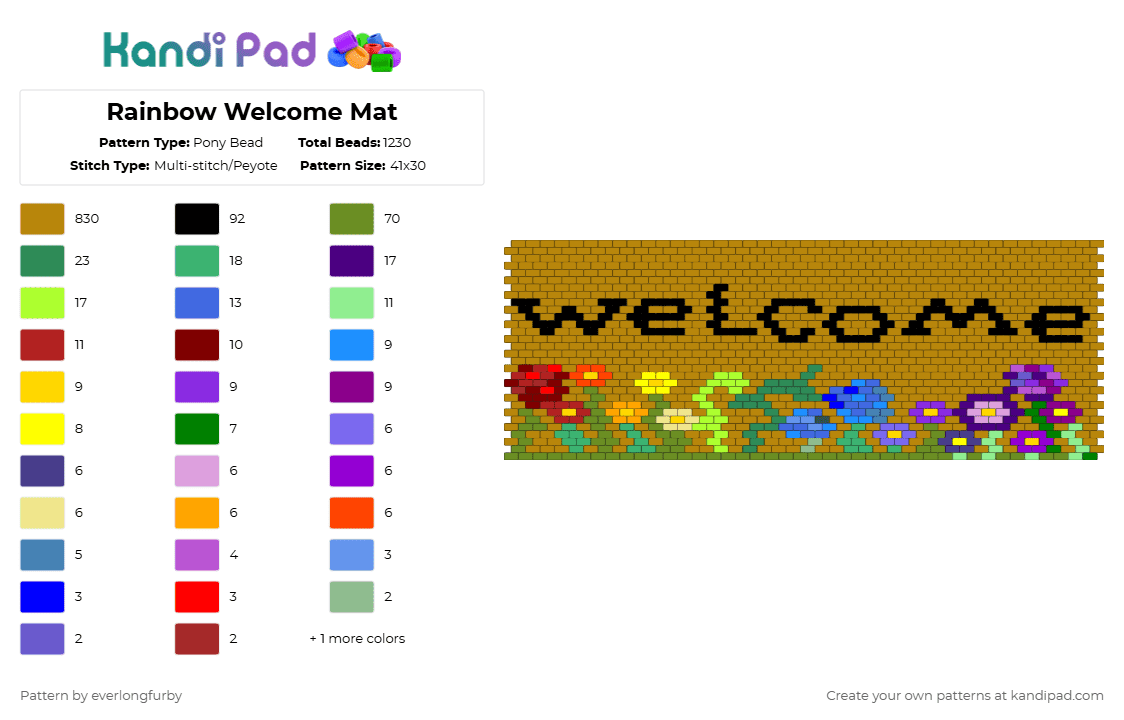 Rainbow Welcome Mat - Pony Bead Pattern by everlongfurby on Kandi Pad - gold,green,pride,lgbtq,lgbt,flowers,rainbow,colors,colorful