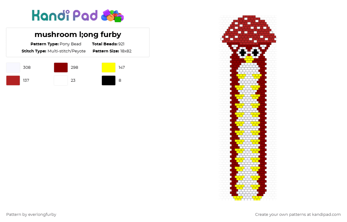 mushroom l;ong furby - Pony Bead Pattern by everlongfurby on Kandi Pad - red