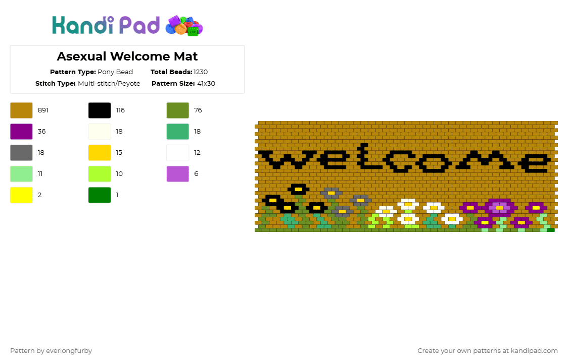 Asexual Welcome Mat - Pony Bead Pattern by everlongfurby on Kandi Pad - gold,pride,lgbtq,lgbt,asexual,ace,asepc,asexual pride,flowers