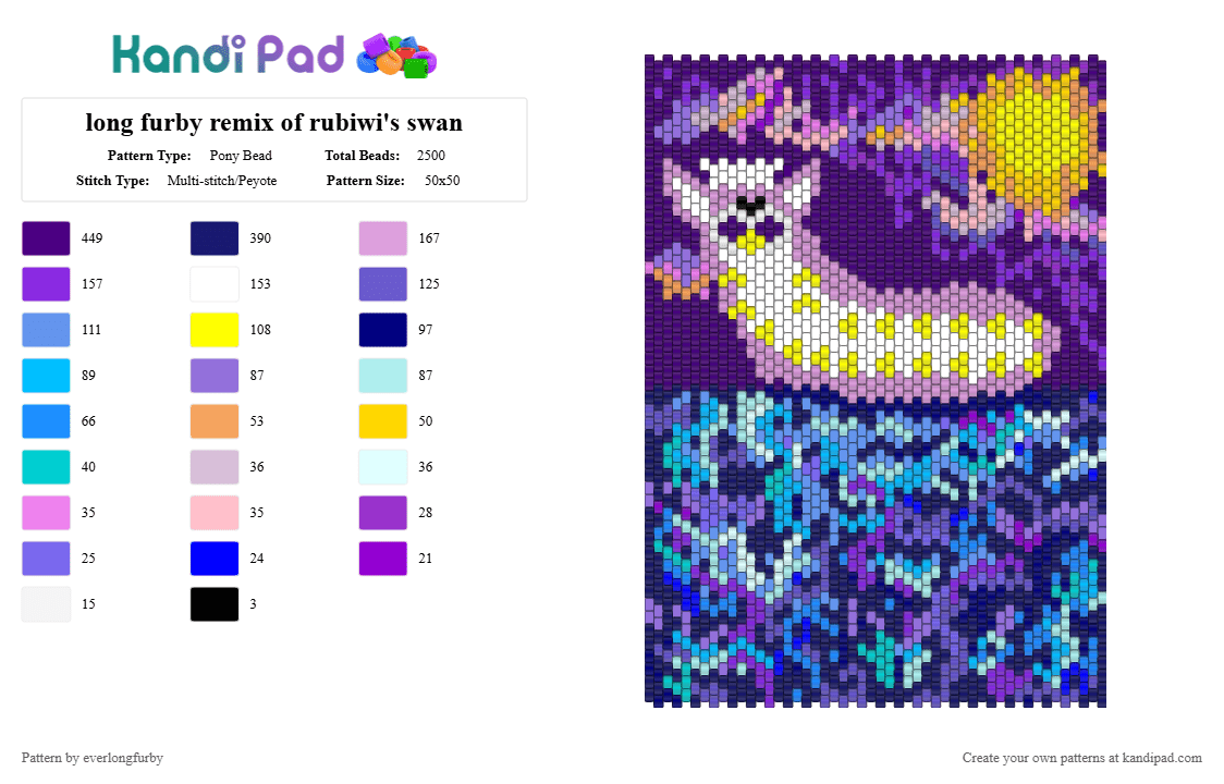 long furby remix of rubiwi\'s swan - Pony Bead Pattern by everlongfurby on Kandi Pad - purple,light blue