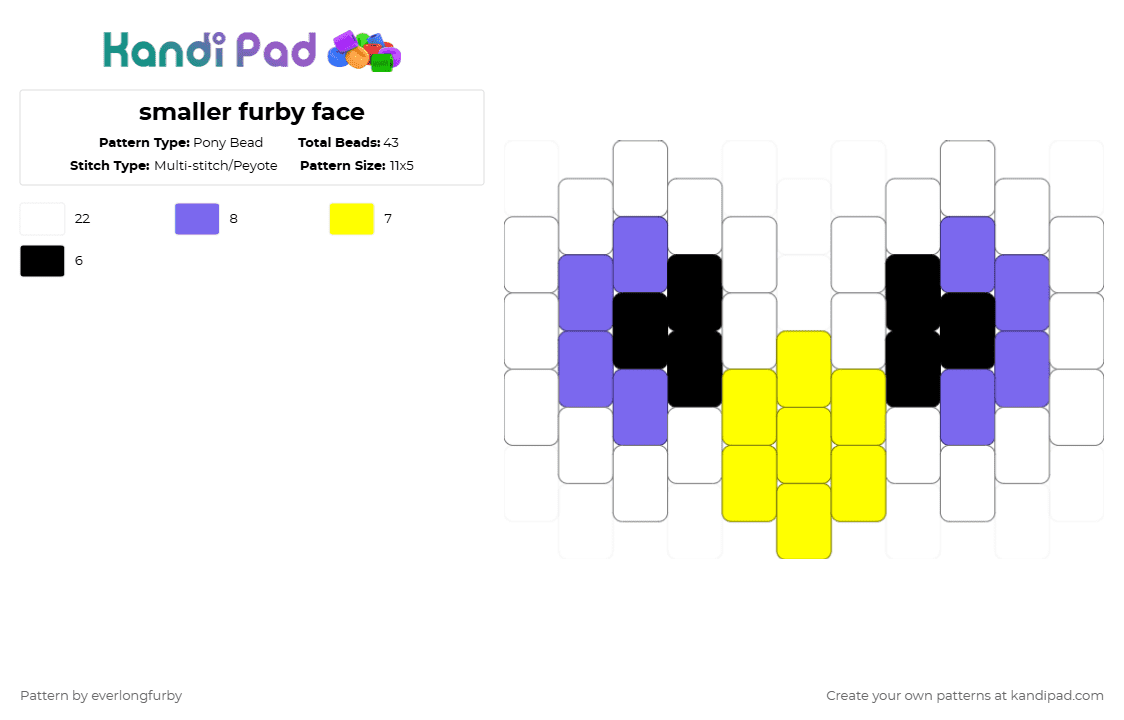smaller furby face - Pony Bead Pattern by everlongfurby on Kandi Pad - white,blue,yellow